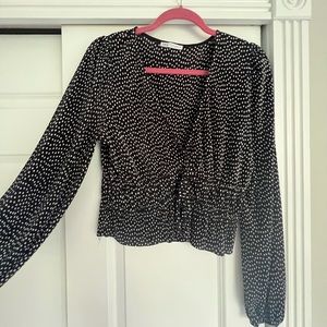 Polka dot v neck satin top